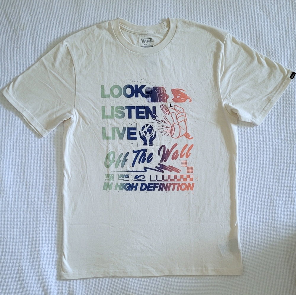VANS "Look👀 Listen👂Live🤸‍♀️" Slim Fit Graphic Tee👕 - NWT